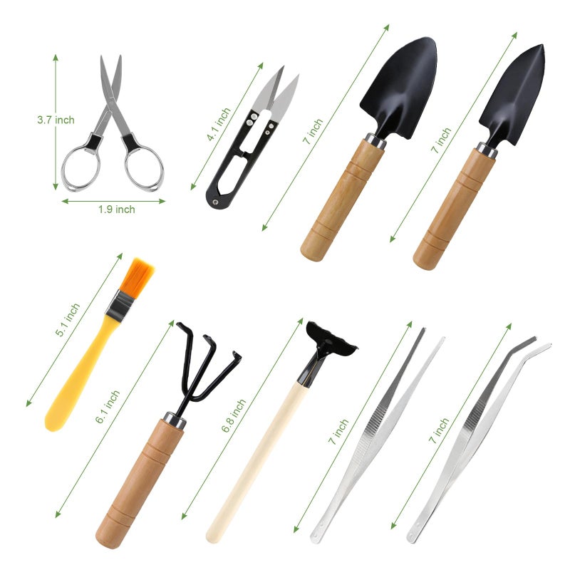 LIHAO 9PCS Basic Bonsai Tools Set, Bonsai Tree Kit Mini Garden Tools Includes Pruning Shears, Mini Rake, Fold Scissors and More - Image 2